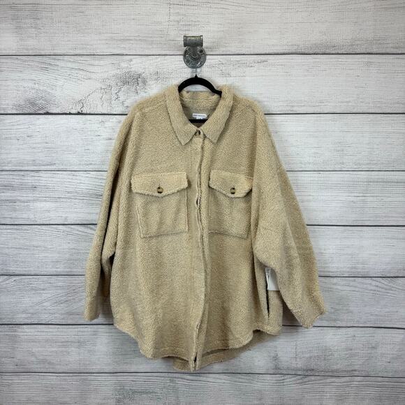 Good American Plus Size Cream Contour Sherpa Button Up Jacket Size 7/8 - Picture 1 of 10